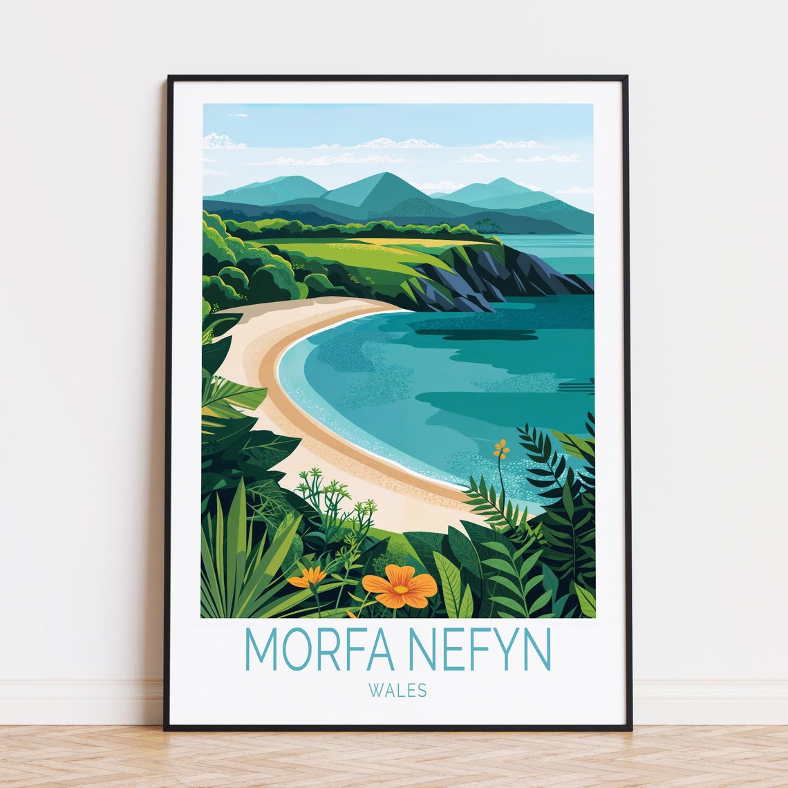 Morfa Nefyn Wales Sandy Cove Cliffs Emerald Bay Coastal View Poster