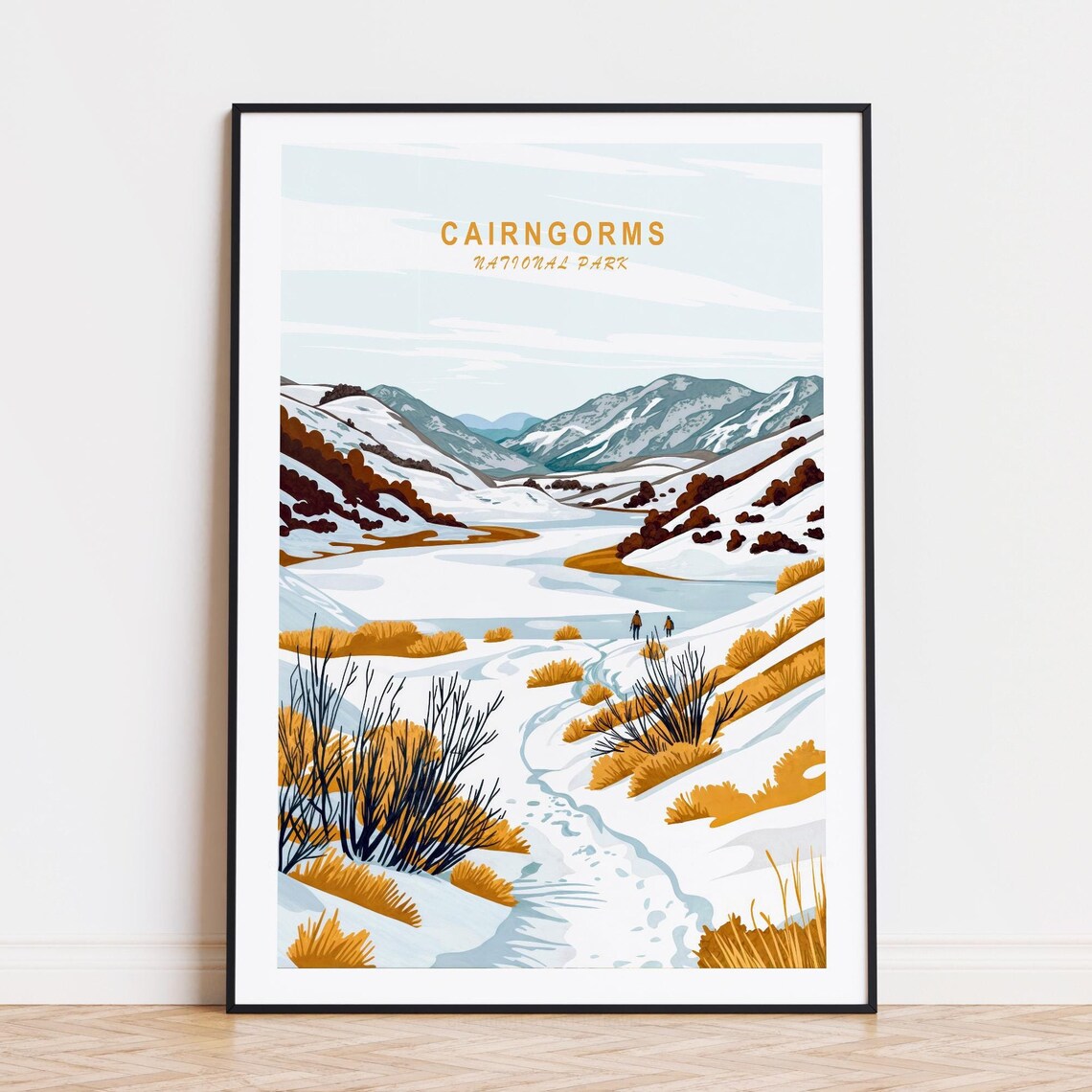 Cairngorms National Park Golden Winter Alpine Scene Retro Art Poster