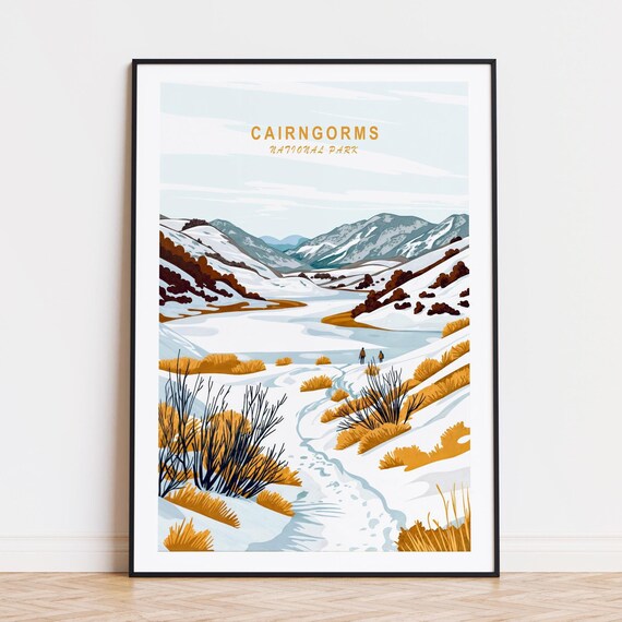 Cairngorms National Park Golden Winter Alpine Scene Retro Art Poster