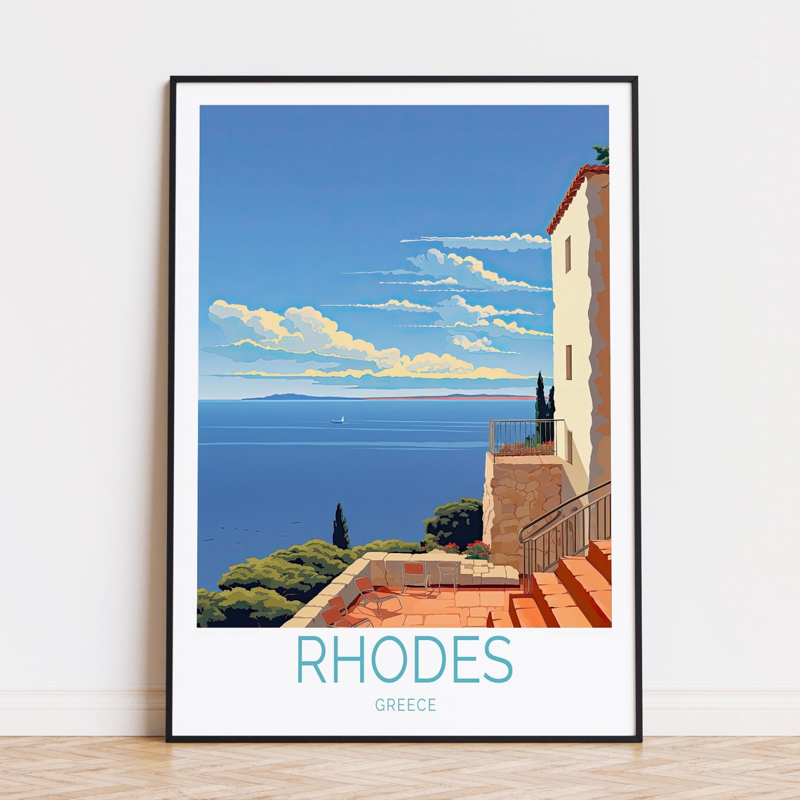 Rhodes Travel Poster Greece Wall Art Rhodes Coast Print Travel Home Decor Personalised Travel Poster Birthday Gifts