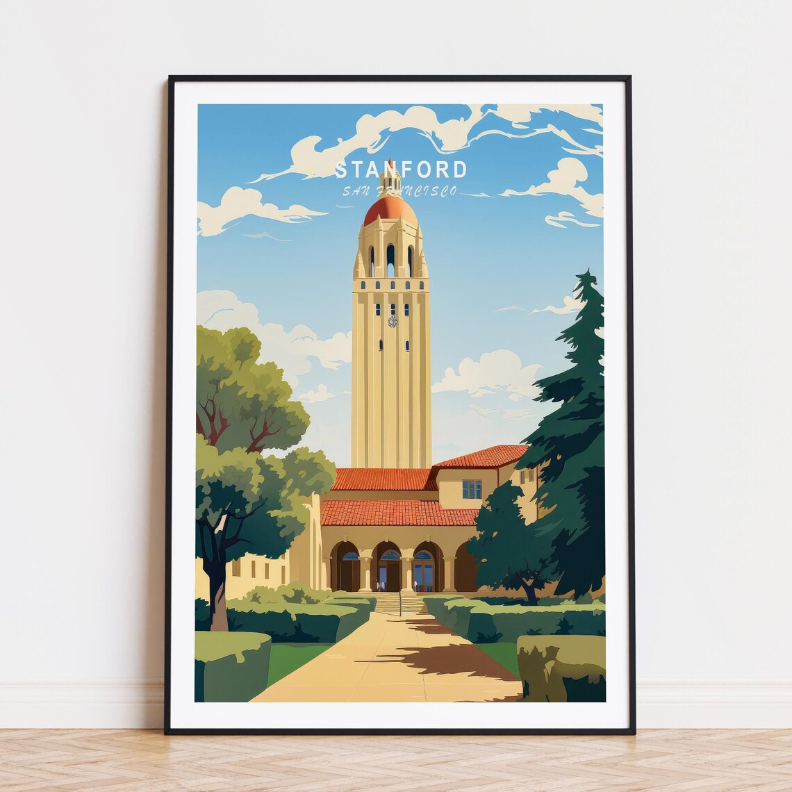 Stanford San Francisco Hoover Tower Campus Grounds Travel Poster