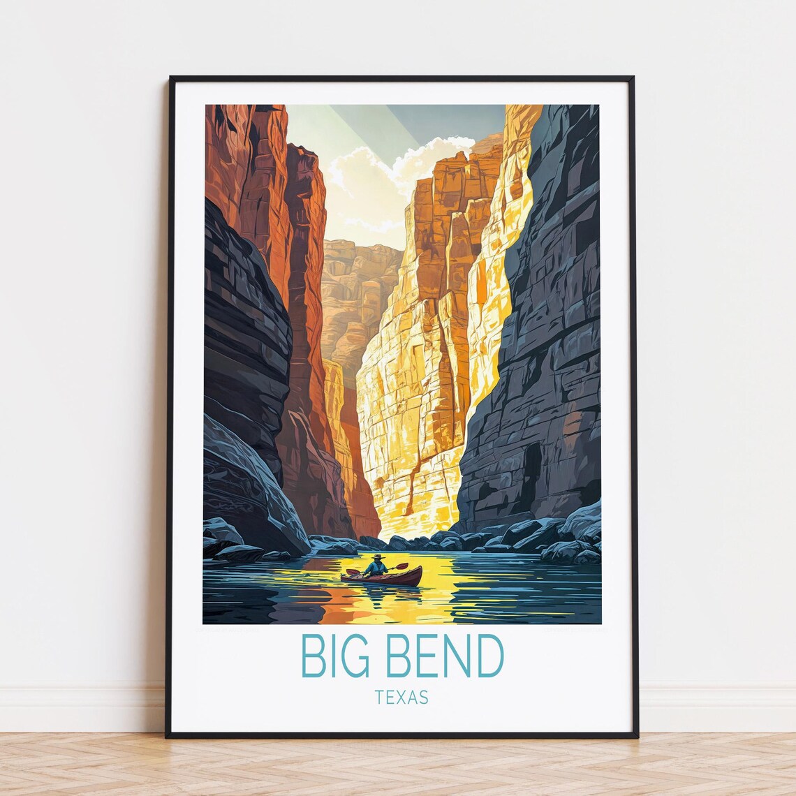 Big Bend Texas Golden Canyon Kayaker River Adventure Travel Poster