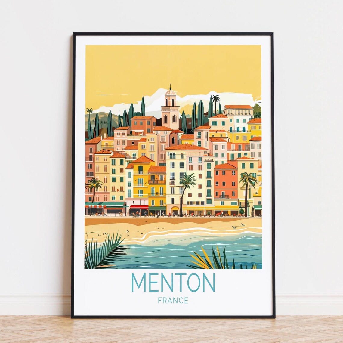 Menton France Colorful Old Town Seaside Riviera Waterfront Poster