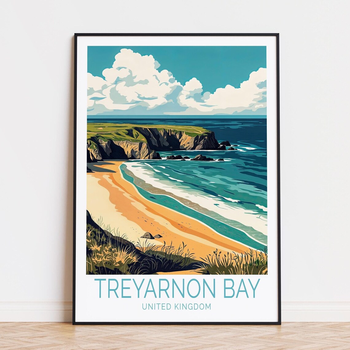 Treyarnon Bay United Kingdom Coastal Cliffs Vintage Travel Poster