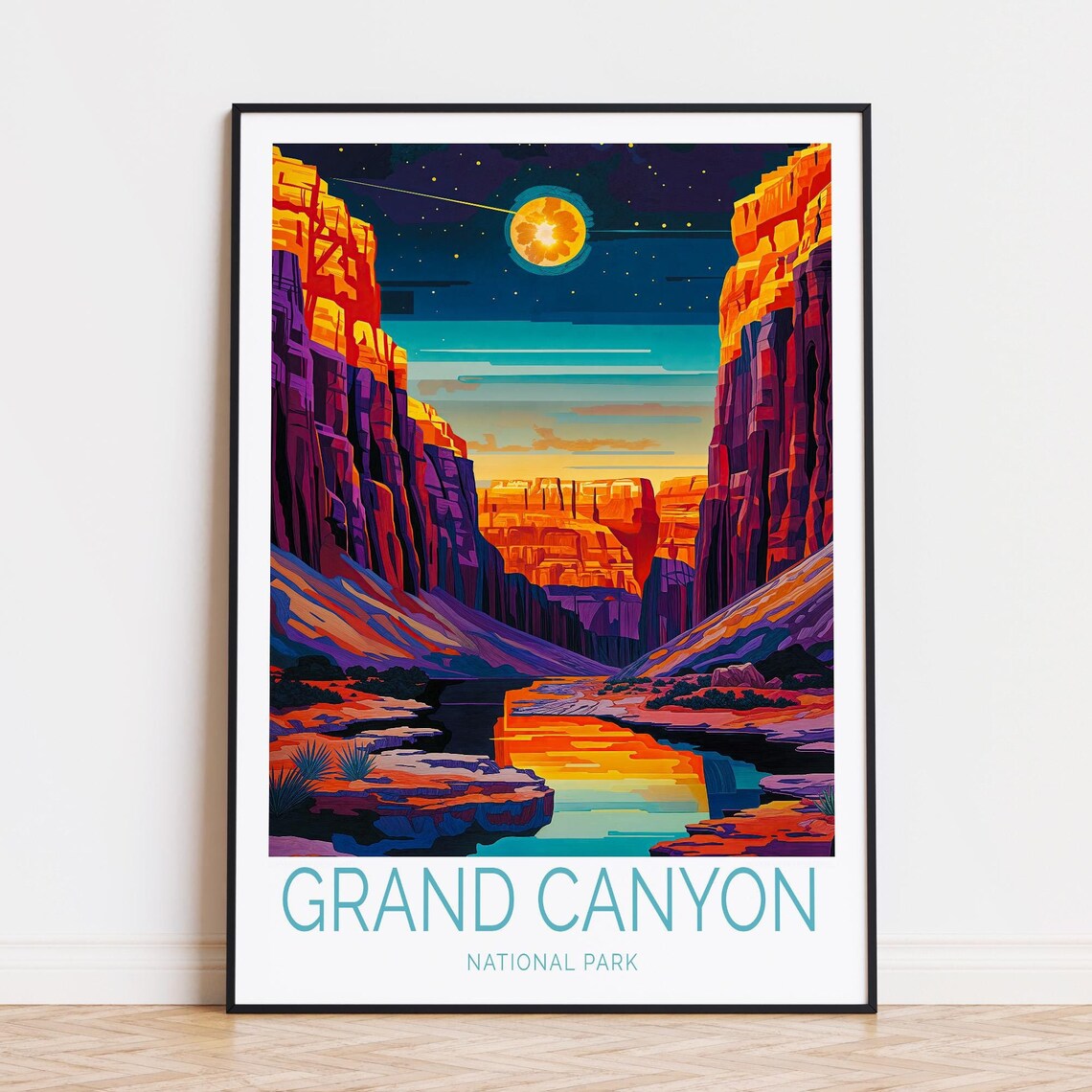 Grand Canyon National Park Moonlit Canyon River Night Poster