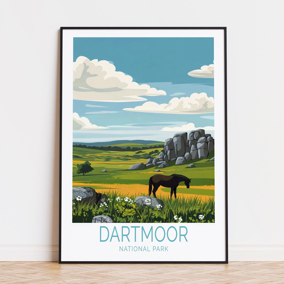 Dartmoor National Park Granite Tor Horse Meadow Travel Poster