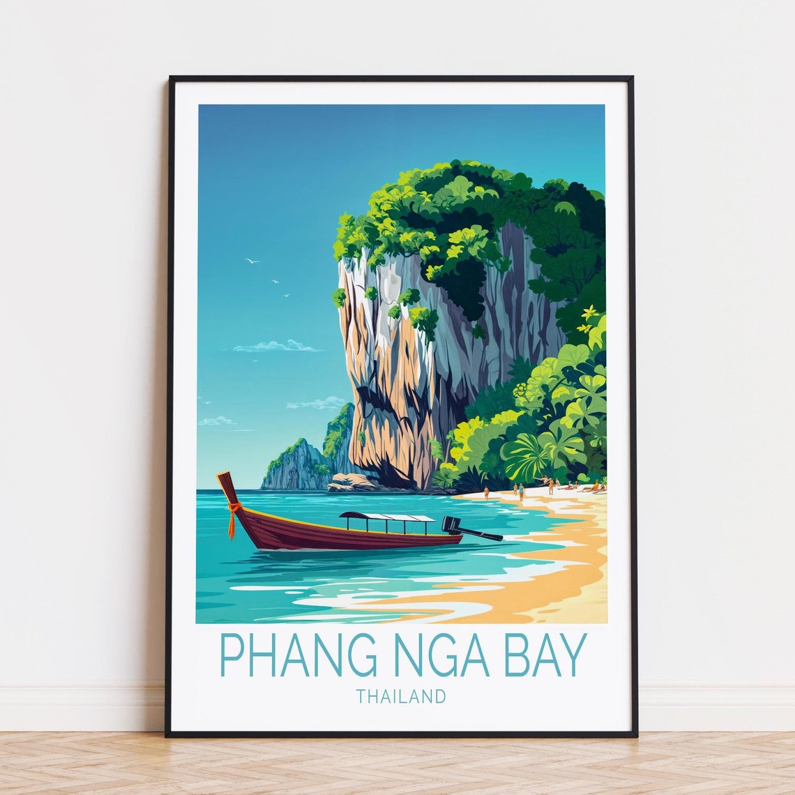 Phang Nga Bay Thailand Longtail Boat Limestone Karst Cliffs Poster