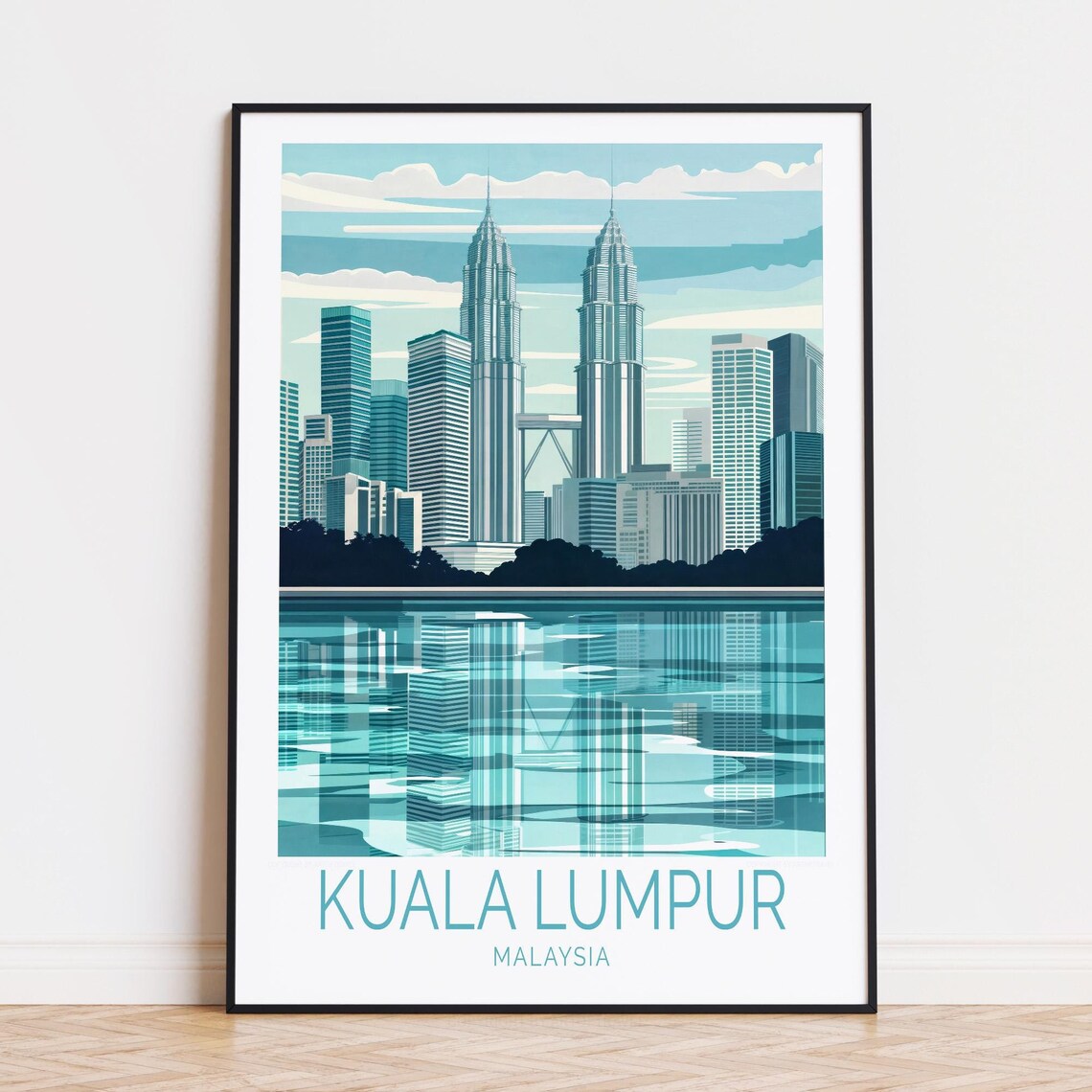Kuala Lumpur Malaysia Petronas Twin Towers Reflection Travel Poster