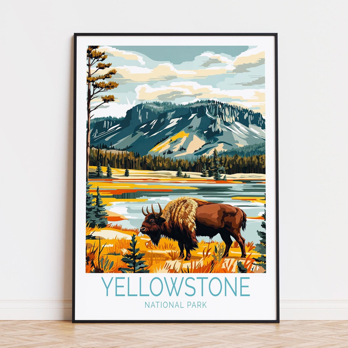 Yellowstone Bison Thermal Terrace Hot Springs Wildlife Poster