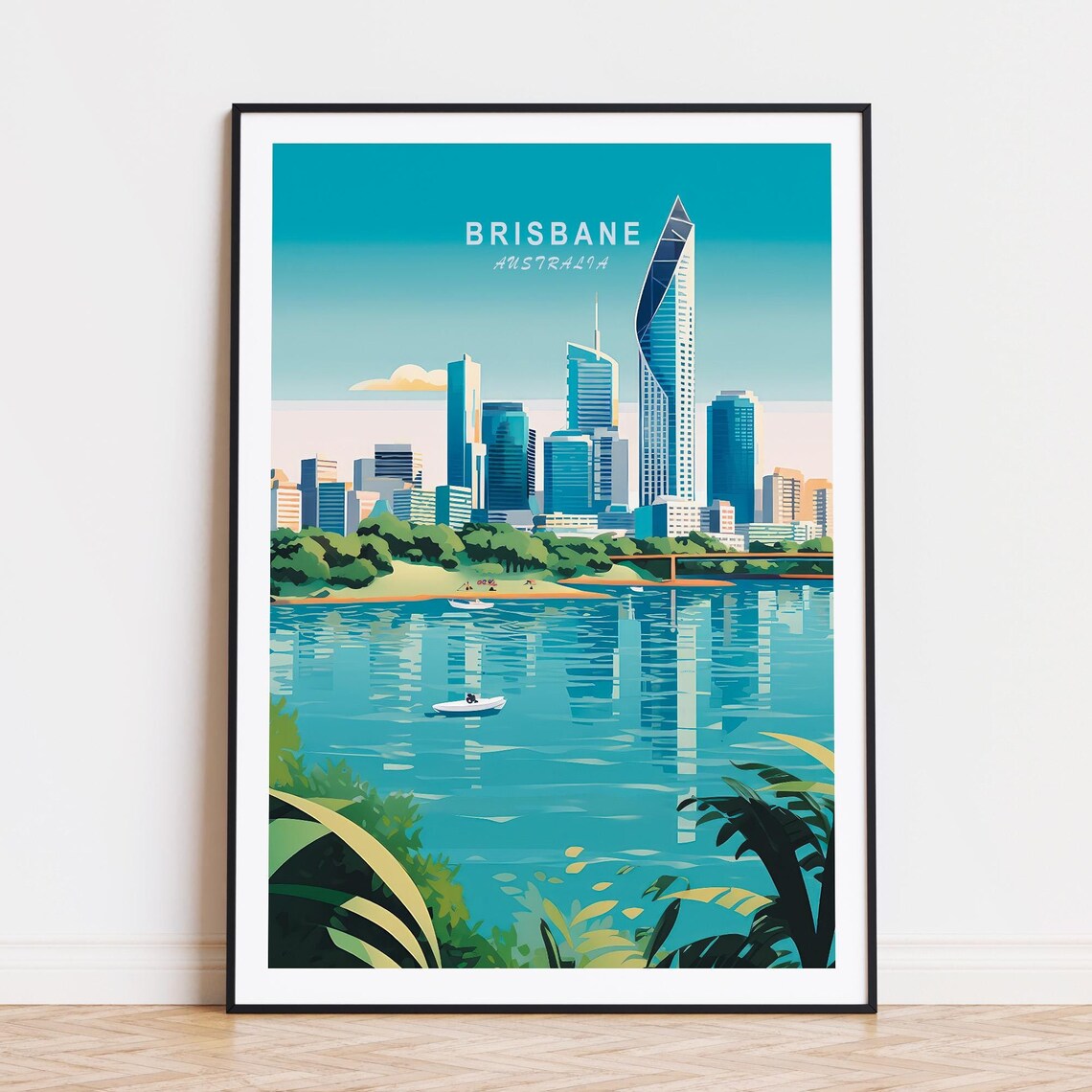Brisbane Australia Stunning City Skyline River Retro Travel Poster