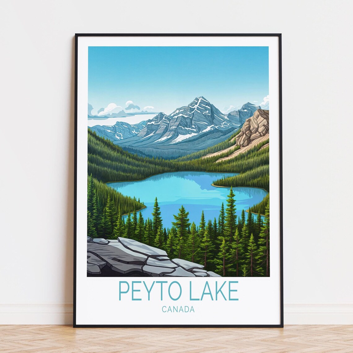 Peyto Lake Canada Alpine Turquoise Lake Snow Peaks Forest View Poster