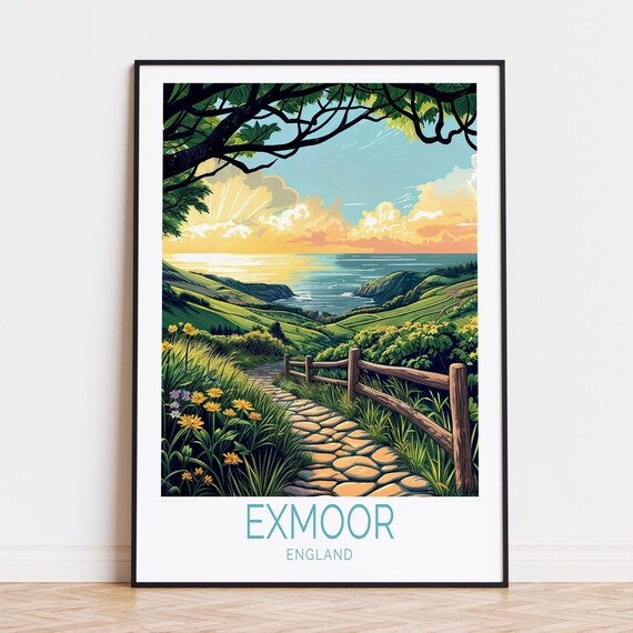 Exmoor England Coastal Path Golden Sea Sunset Wildflowers Poster