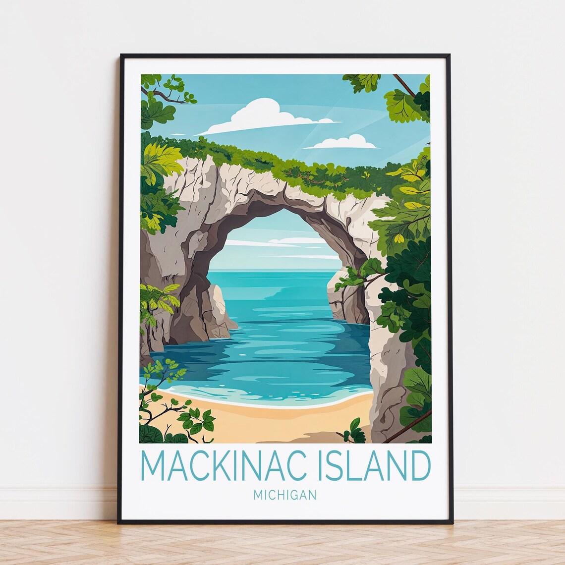 Mackinac Island Travel Poster, Michigan Coast Art Print