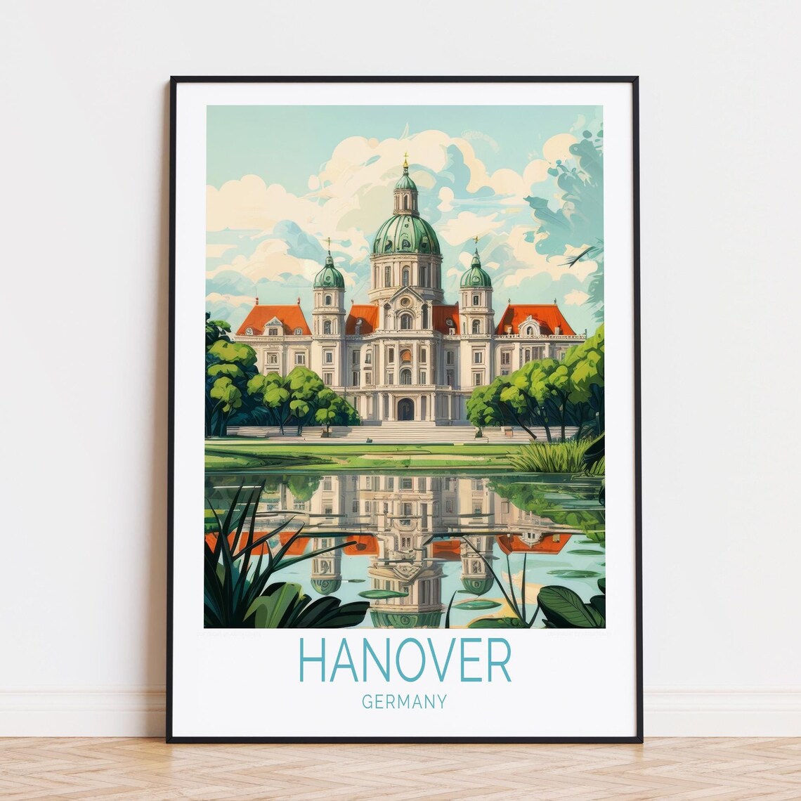 Hanover Germany Baroque Palace Reflected in Lake Travel Poster