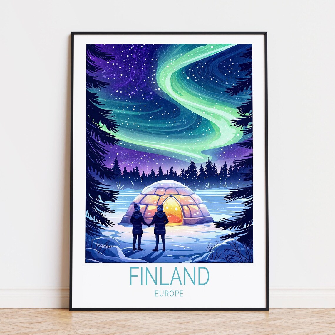 Finland Aurora Borealis Ice Igloo Snowscape Winter Travel Wall Art