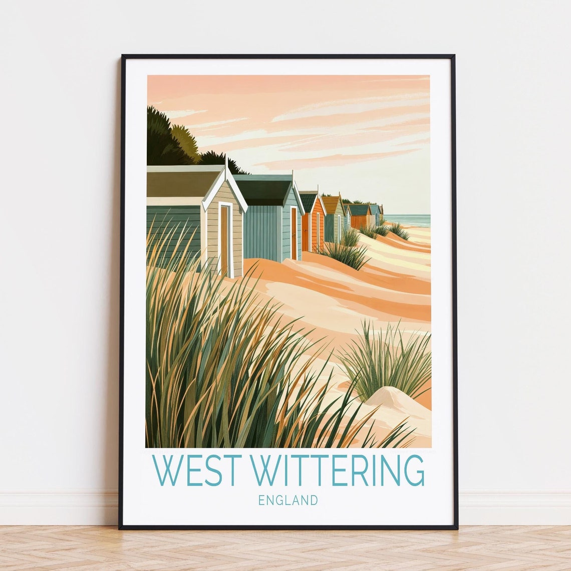 West Wittering England Coastal Beach Huts Dunes Sunset Poster