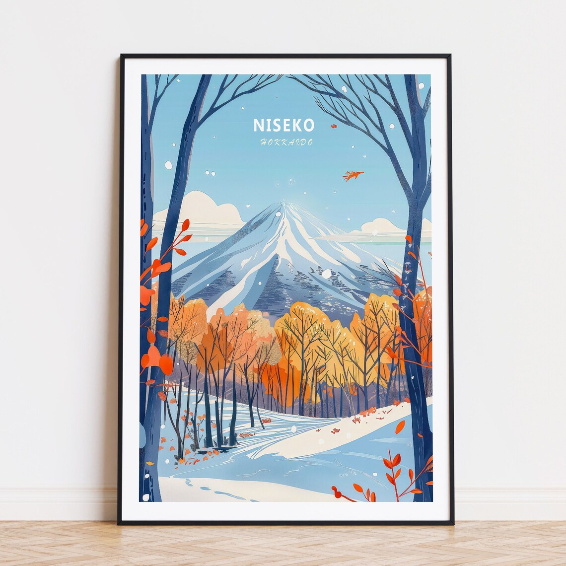 Niseko Hokkaido Japan Snowy Volcano Autumn Forest Ski Travel Poster
