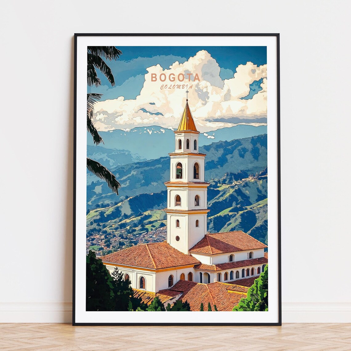 Bogota Colombia Monserrate Church Tower Andes Top Title Poster