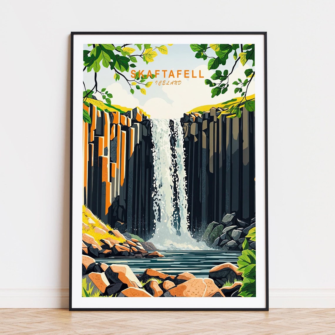 Skaftafell Iceland Svartifoss Basalt Column Falls Top Title Poster