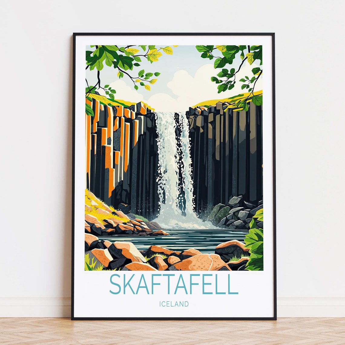 Skaftafell Iceland Svartifoss Basalt Column Falls Bottom Title Poster