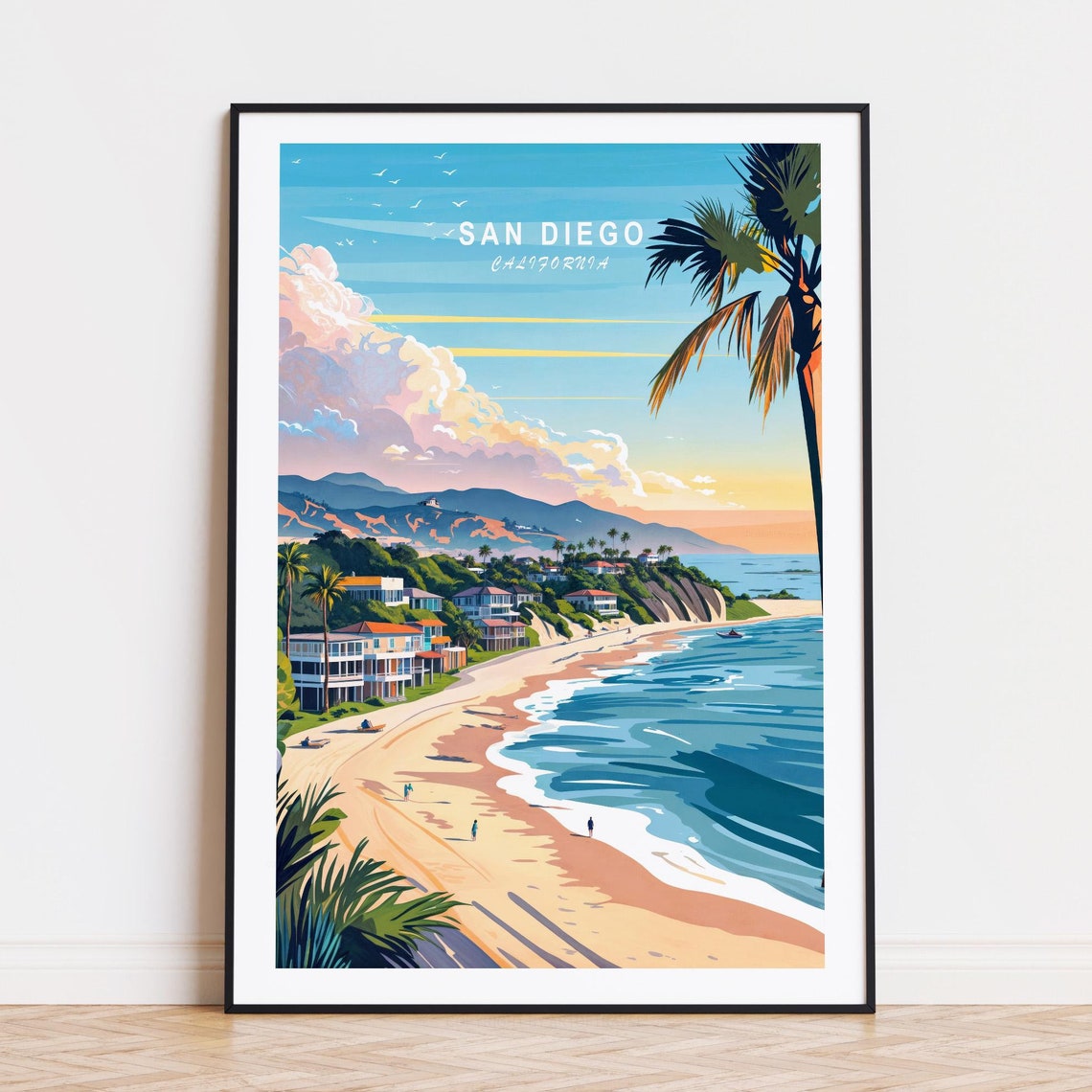 San Diego Travel Poster, Minimalist Cityscape Art Print