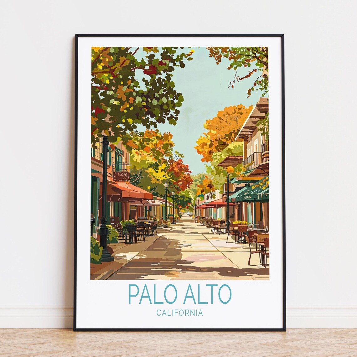Palo Alto California Autumn Tree Lined Downtown Street Poster