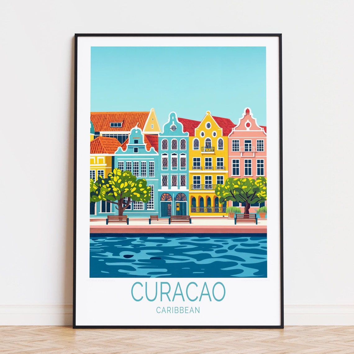 Curacao Caribbean Colorful Dutch Waterfront Buildings Poster