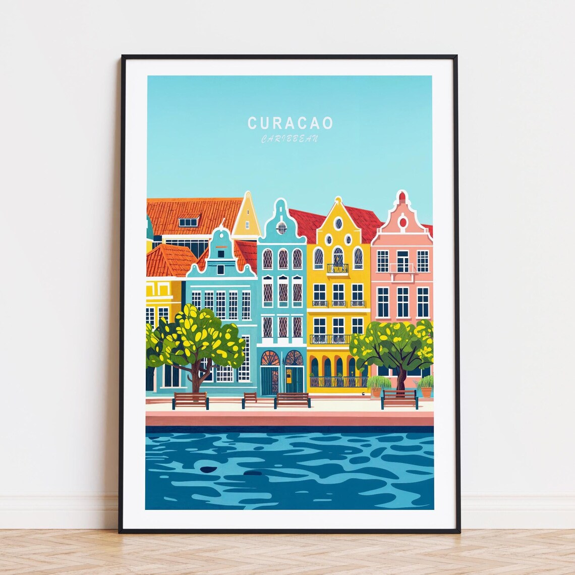 Curacao Caribbean Colorful Waterfront Buildings Canal Row Poster