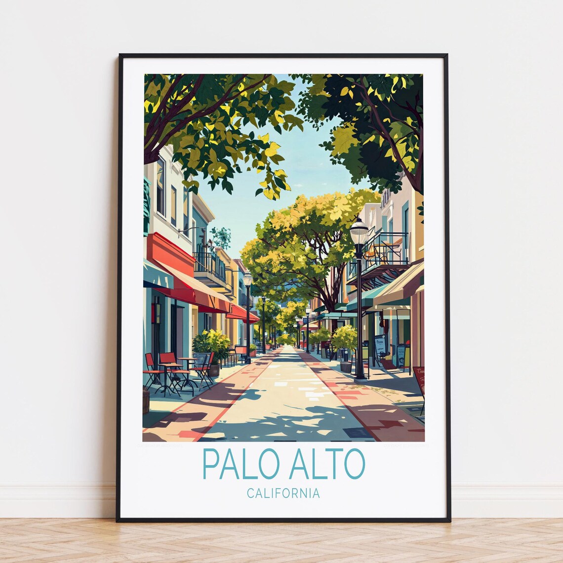 Palo Alto California Sunny Downtown Shopping Street Trees Poster