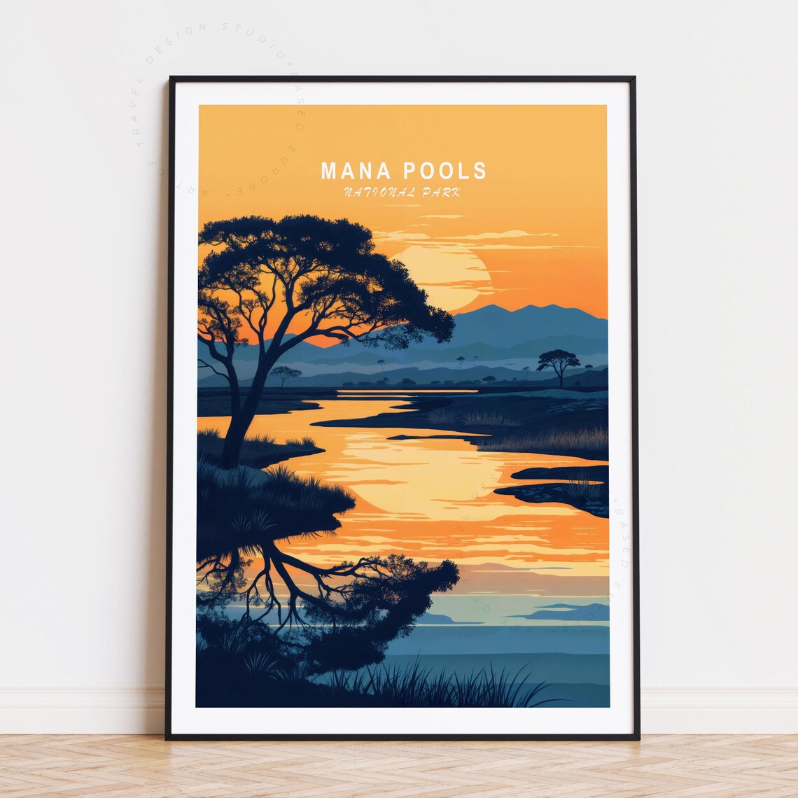 Mana Pools National Park Sunset River Acacia Tree Safari Poster