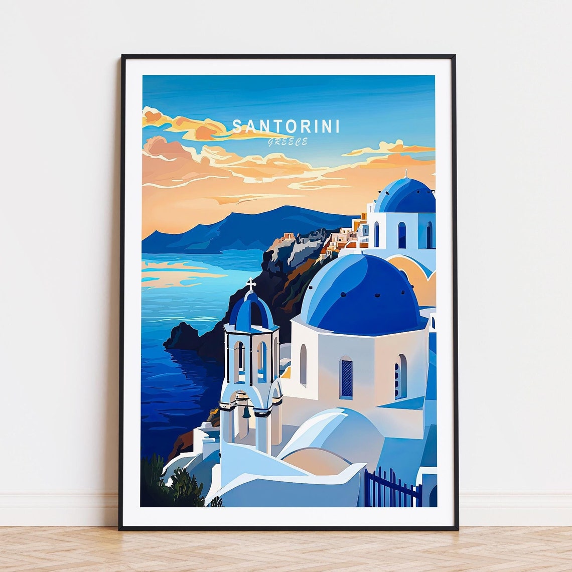 Santorini Greece Blue Domes Over the Caldera in the Sunset Glow Poster