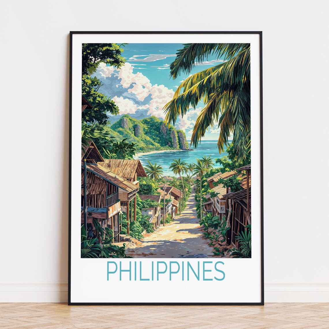 Philippines Tropical Village Path Leading to a Turquoise Beach Poster