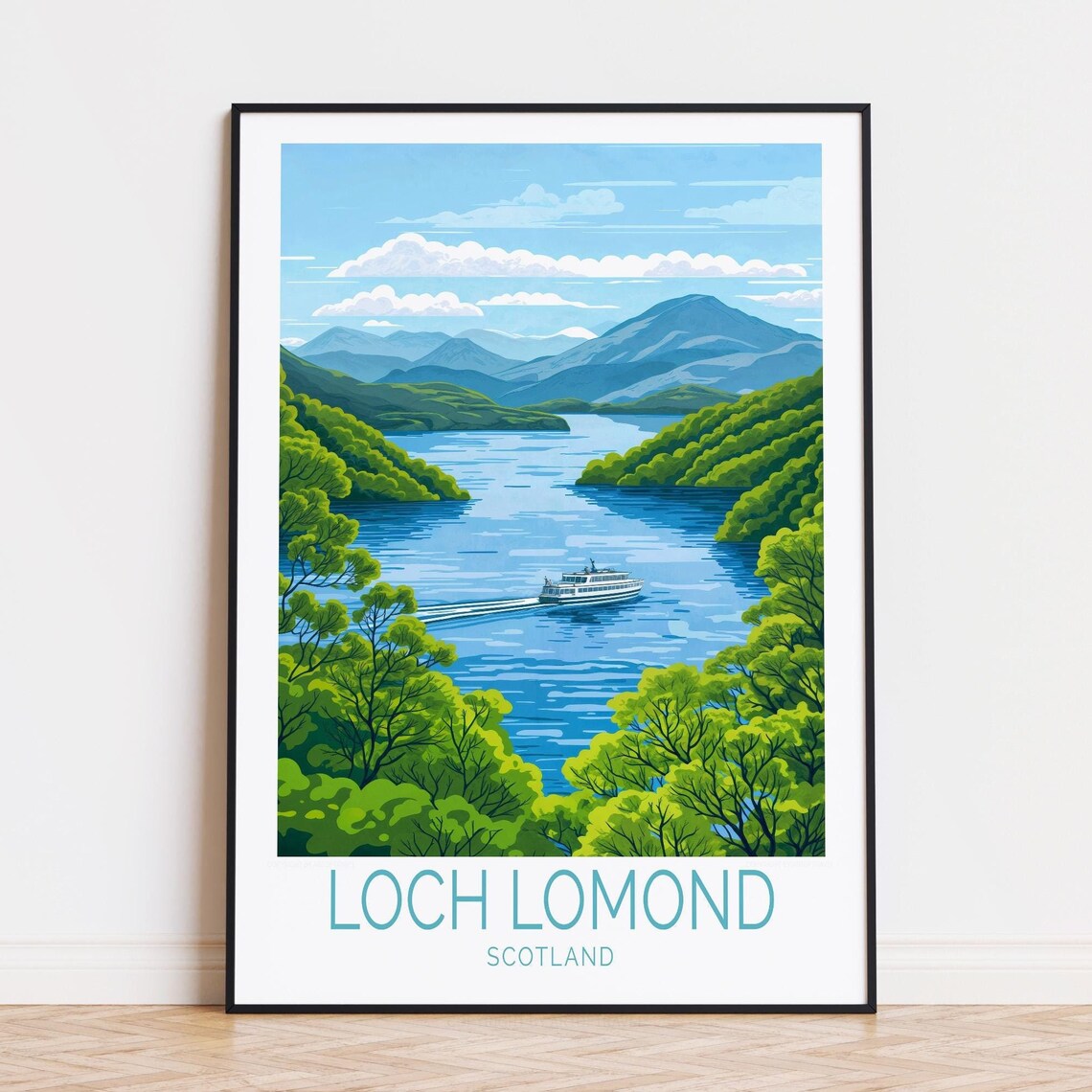 Loch Lomond Scotland Cruise Boat Mountains Lake Retro Poster