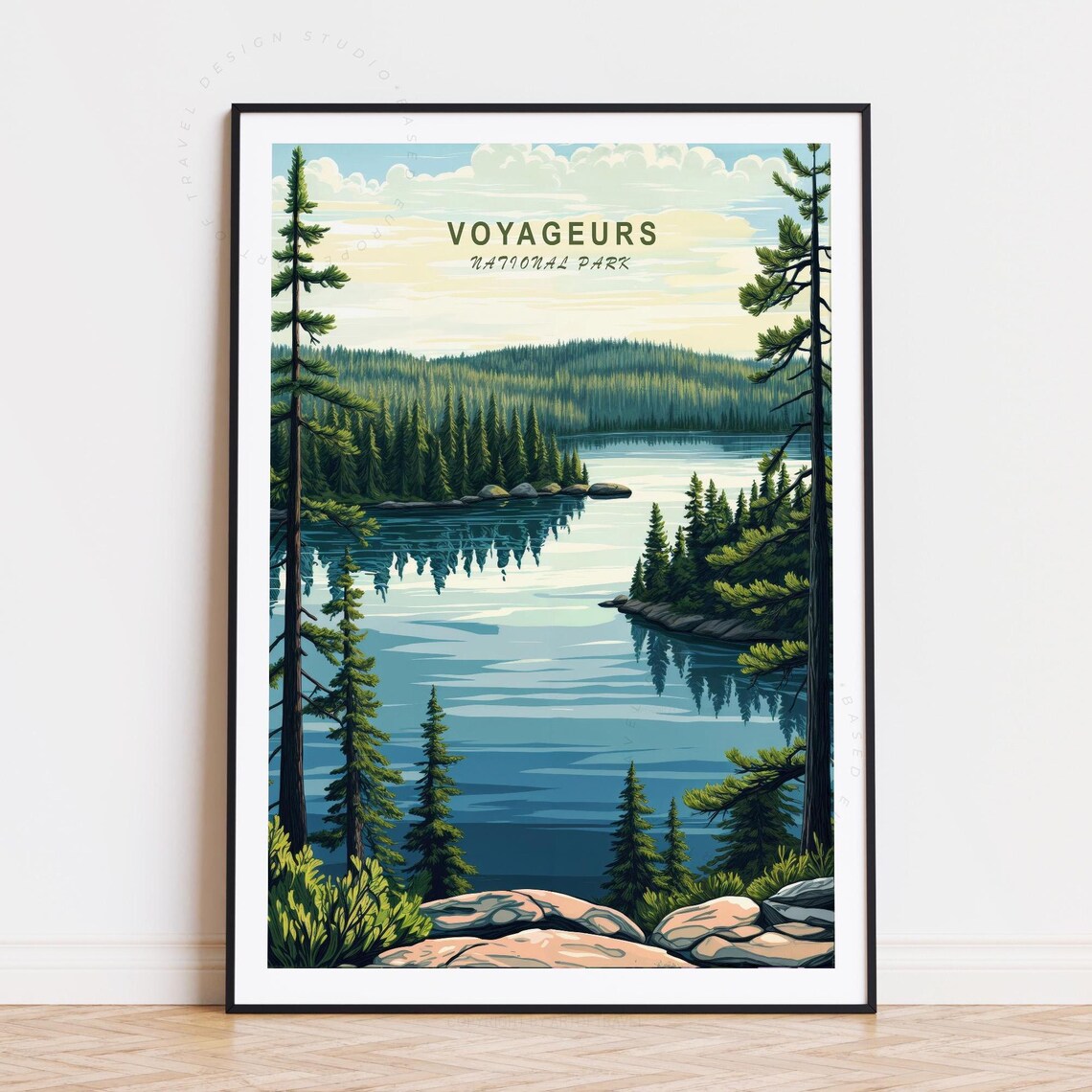 Voyageurs National Park Mirror Lake Pines Vintage Travel Art Poster