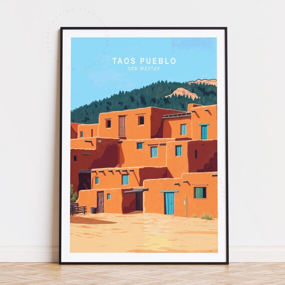 Taos Pueblo New Mexico Historic Adobe Homes Desert Art Travel Poster