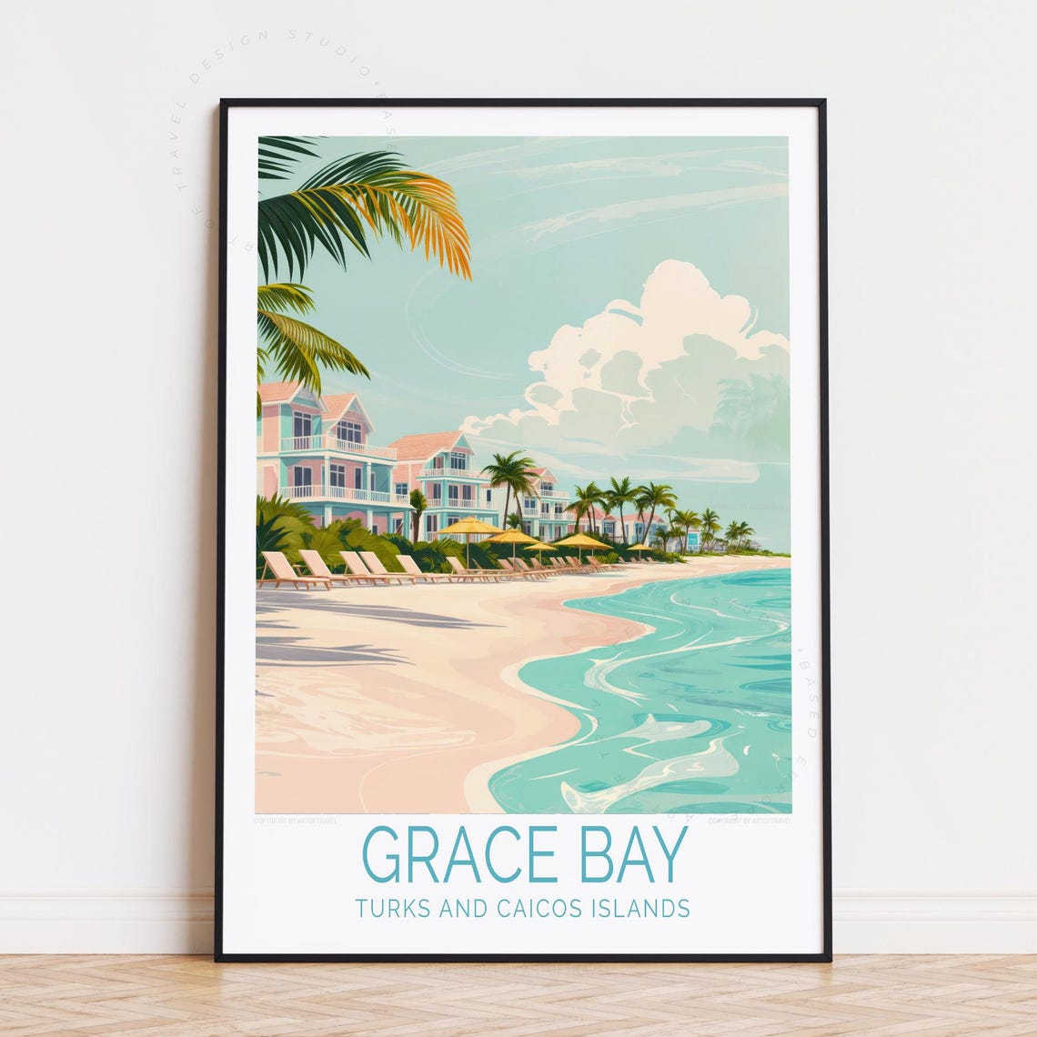 Grace Bay Turks and Caicos Islands Tropical Beach Scene Travel Poster