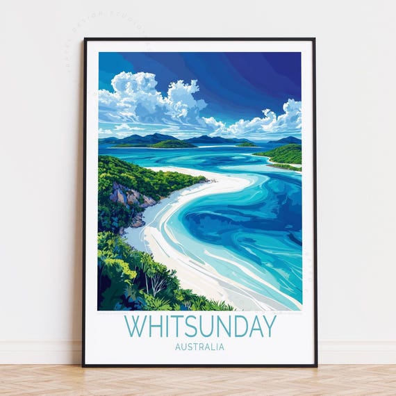 Whitsunday Islands Australia Travel Poster Wall Art Great Barrier Reef Print Home Decor Birthday Present