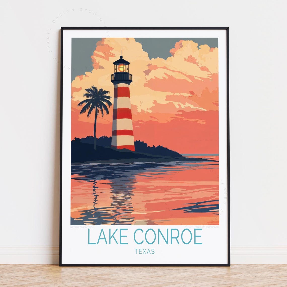 Lake Conroe Texas Lighthouse Sunset Palm Island Reflection Poster