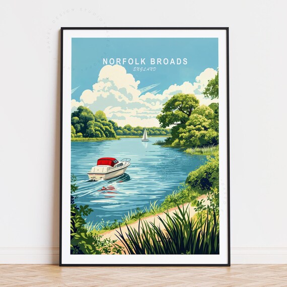 Norfolk Broads England Boating River National Park Travel Poster