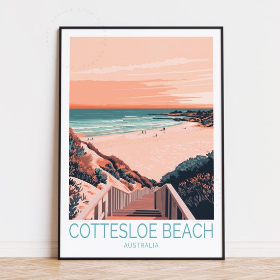Cottesloe Beach Travel Poster Australia Wall Art Print Birthday Gifts Personalised Home Decor