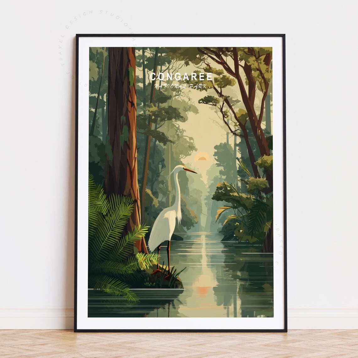Congaree National Park Egret Swamp Cypress Forest Morning Poster