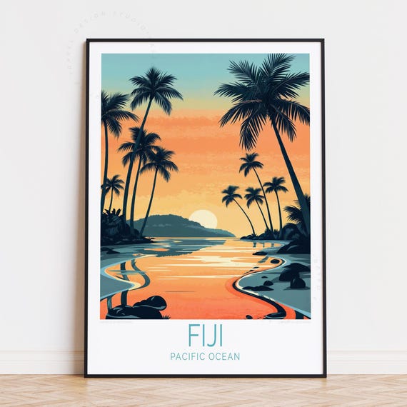 Fiji Travel Poster Pacific Ocean Wall Art South Print Home Decor Birthday Gifts Personalised