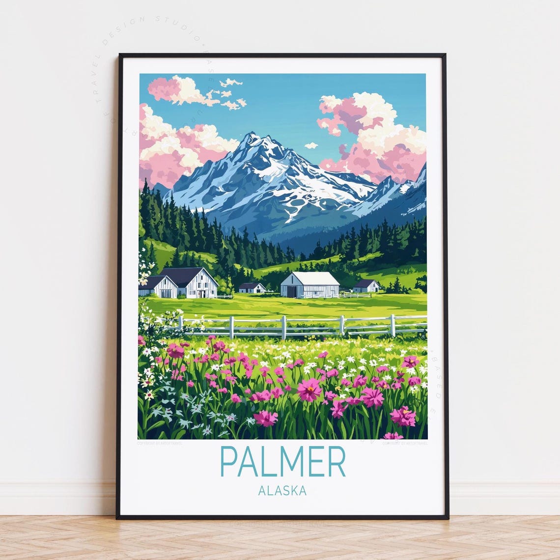 Palmer Alaska Sunny Barn Valley Wildflower Field Mountain Poster