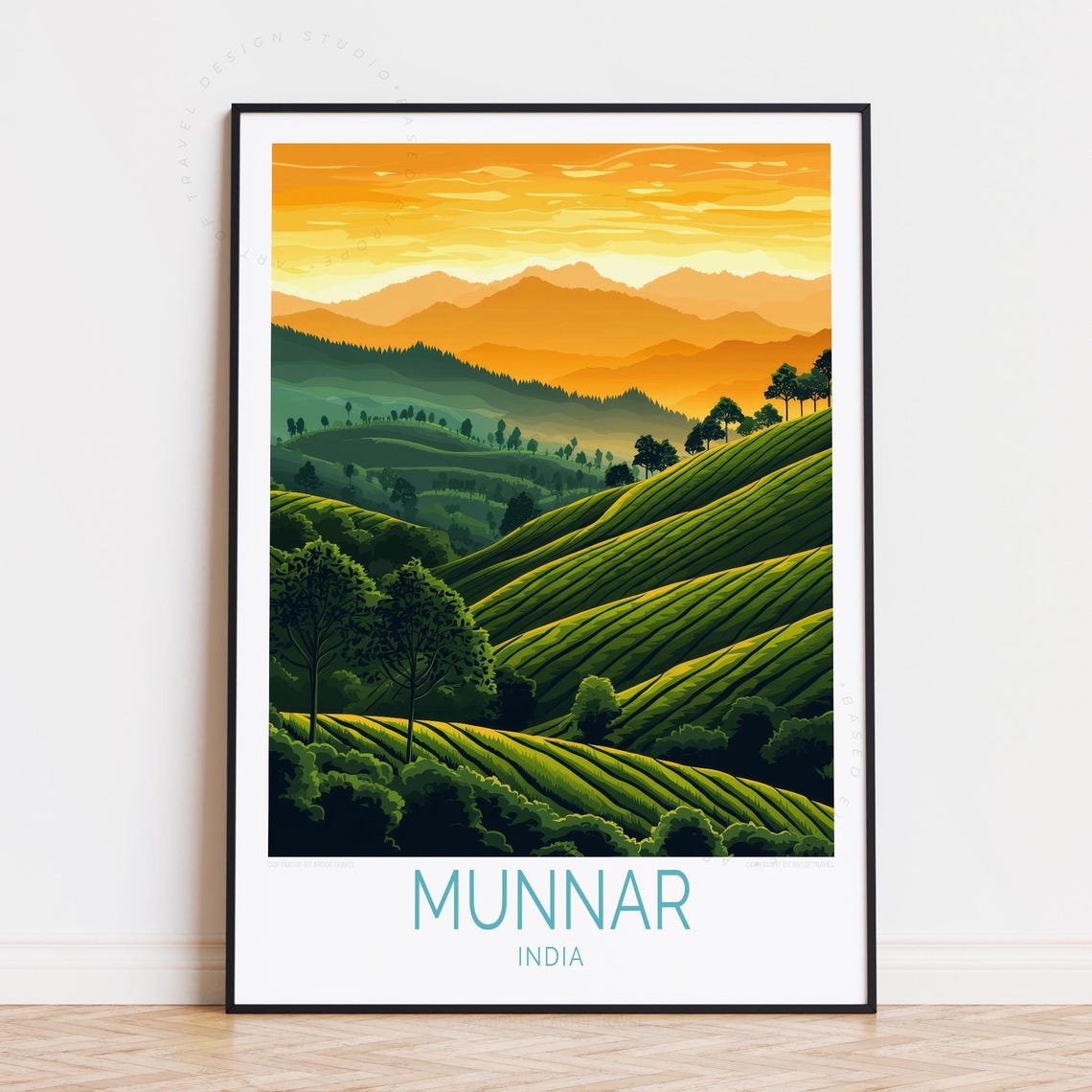Munnar India Golden Hour Tea Plantation Rolling Hills View Poster