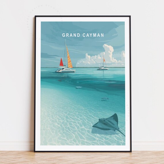 Grand Cayman Sailboats Turquoise Waters Stingray Ocean Poster