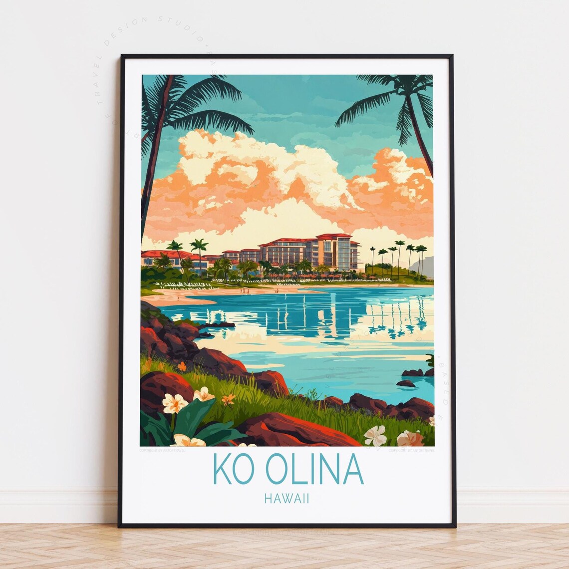 Ko Olina Hawaii Rocky Shoreline Plumeria Flowers Ocean Resort Poster