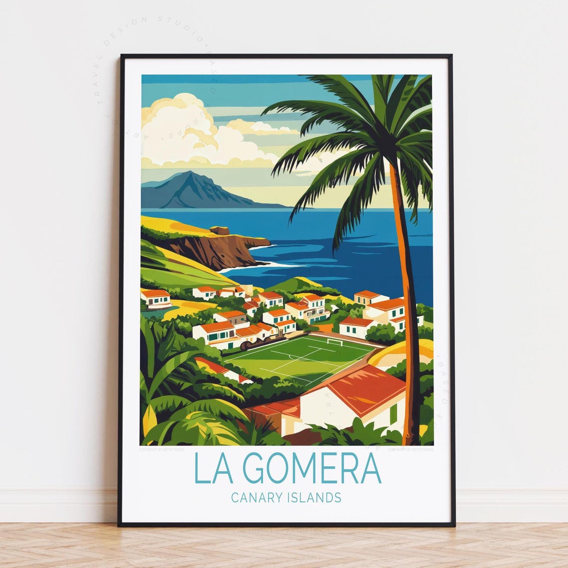La Gomera Canary Islands Coastal Village Palm Tree Travel Poster