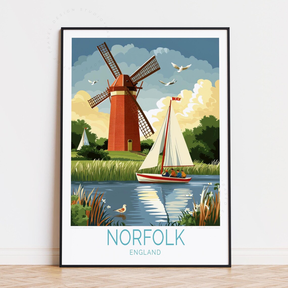Norfolk England Windmill Sailboat River Reeds Norfolk Broads Poster