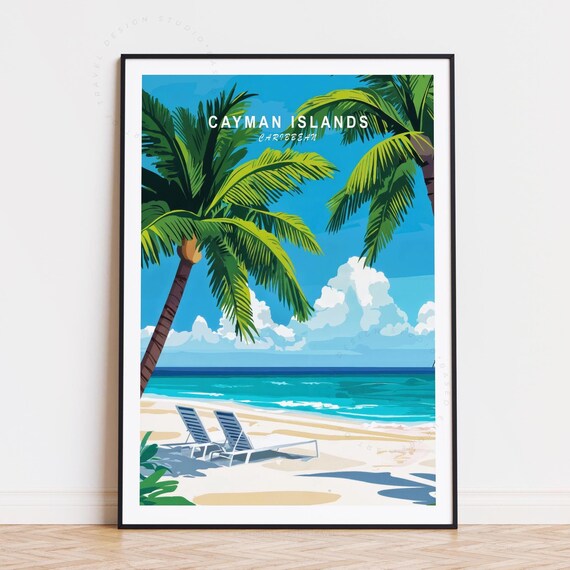 Cayman Islands Travel Print Caribbean Wall Art Poster Home Decor Birthday Gifts Minimalist