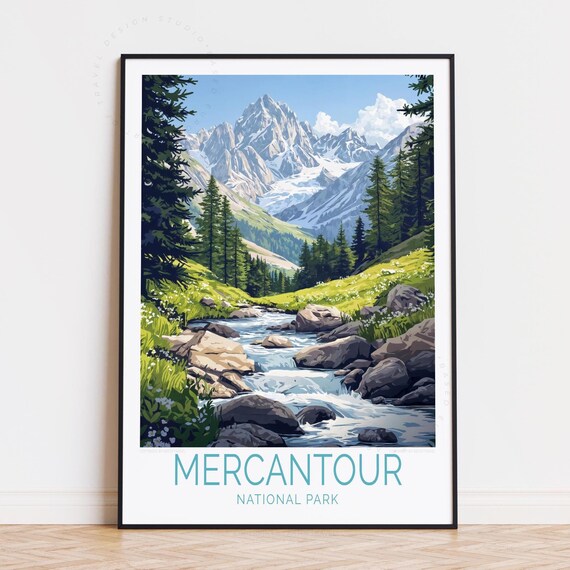 Mercantour National Park Rocky River Meadow Vintage Travel Poster